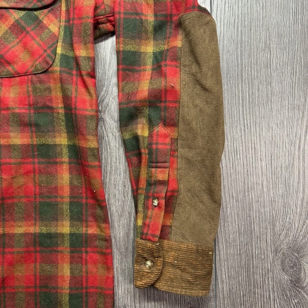 Pendleton Adventure Shirt Mens XXS Red Green Plaid Wool Elbow Patch Corduroy - Picture 3 of 8
